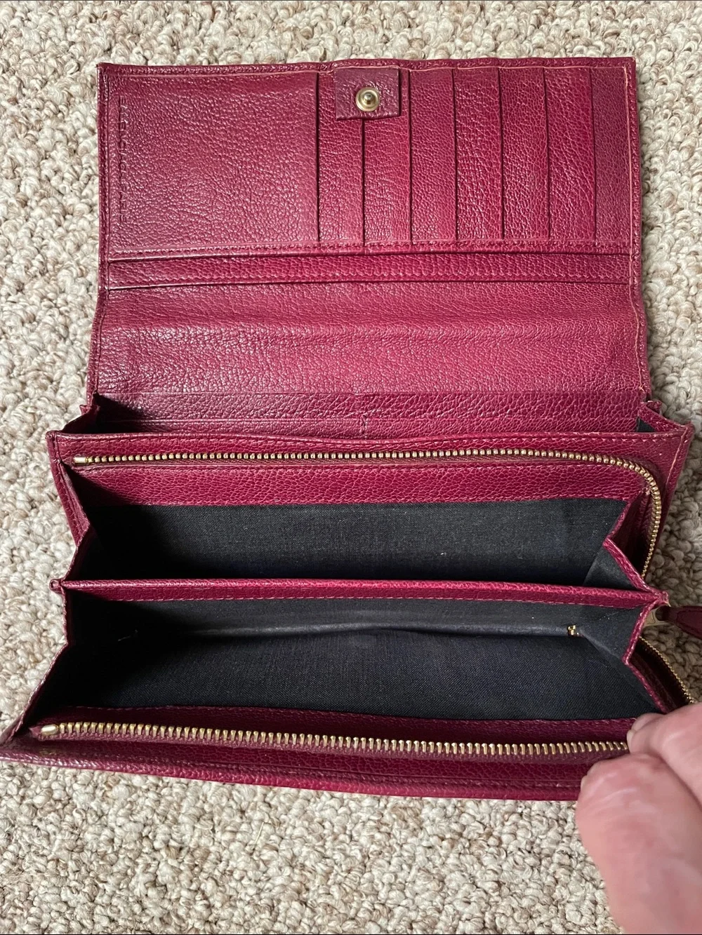 Zip-Around Burgundy Balenciaga Leather Wallet with Gold Hardware